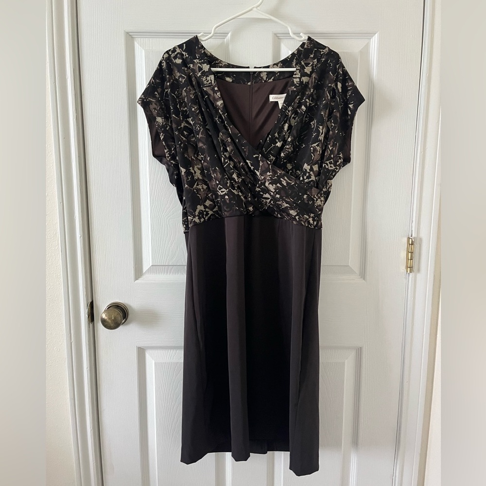 Coldwater Creek Black Midi Dress with Brown-Cream Print Bodice - Picture 1 of 8